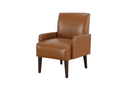 Luxurious Living Room Furniture Accent Chair with Arm, Brown Leather-Like Upholstery Chair Wooden Legs