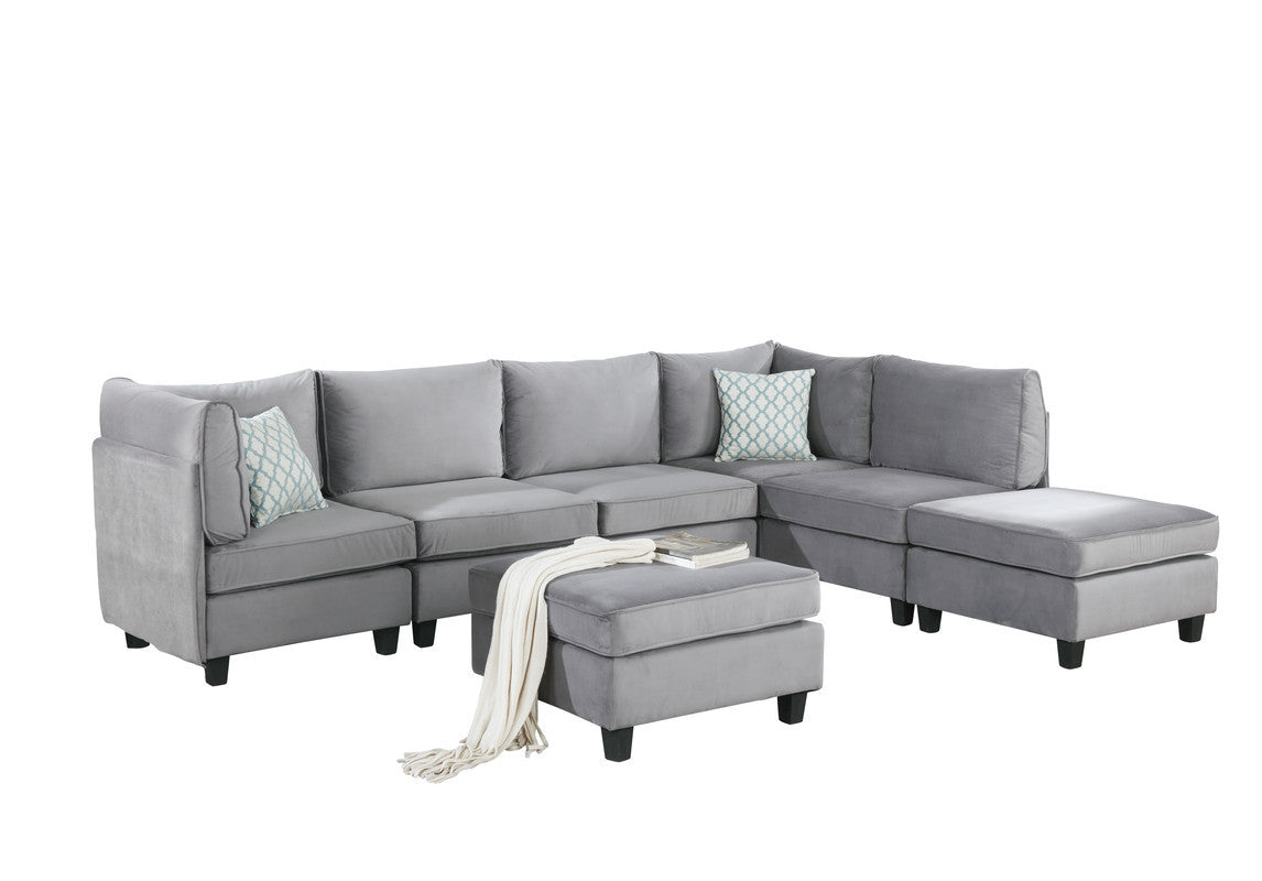 120" Gray Velvet 7Pc Modular Sectional Sofa