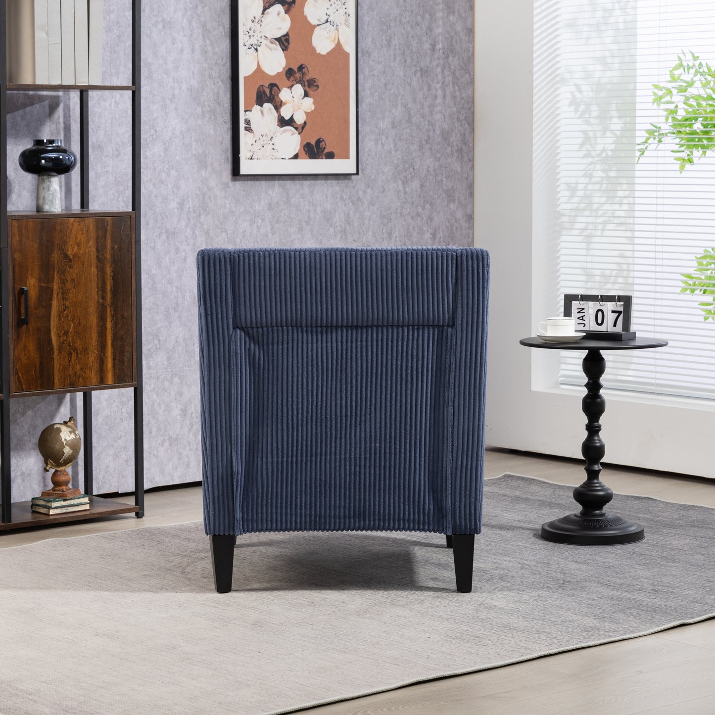 Modern Accent Chair,Upholstered Armchair with Scooped Arms for Bedroom,Apartment,Studio,Office,Waiting Room(Blue Corduroy)