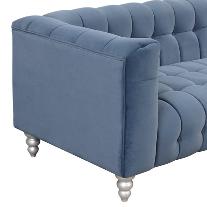 42" Modern Sofa Dutch Fluff Upholstered sofa with solid wood legs, buttoned tufted backrest,blue