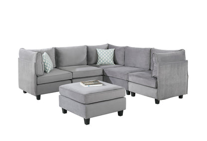 90" Gray Velvet 6Pc Modular Sectional Sofa