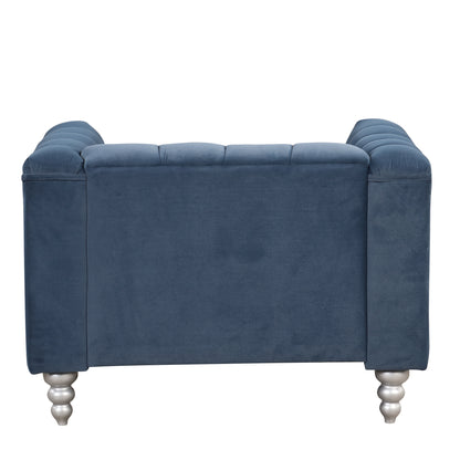 42" Modern Sofa Dutch Fluff Upholstered sofa with solid wood legs, buttoned tufted backrest,blue