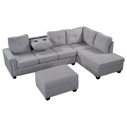 Reversible Sectional Sofa Space Saving with Storage Ottoman Rivet Ornament L-shape Couch for Large Space Dorm Apartment