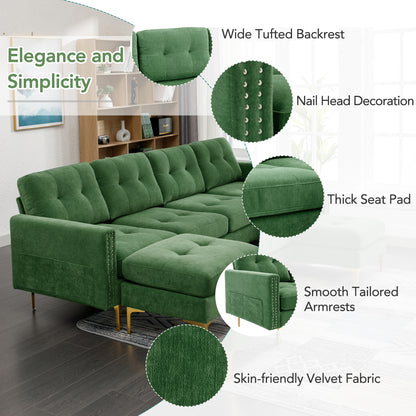 110" L-Shape Convertible Sectional Sofa Couch with Movable Ottoman for Living Room, Apartment, Office, Green