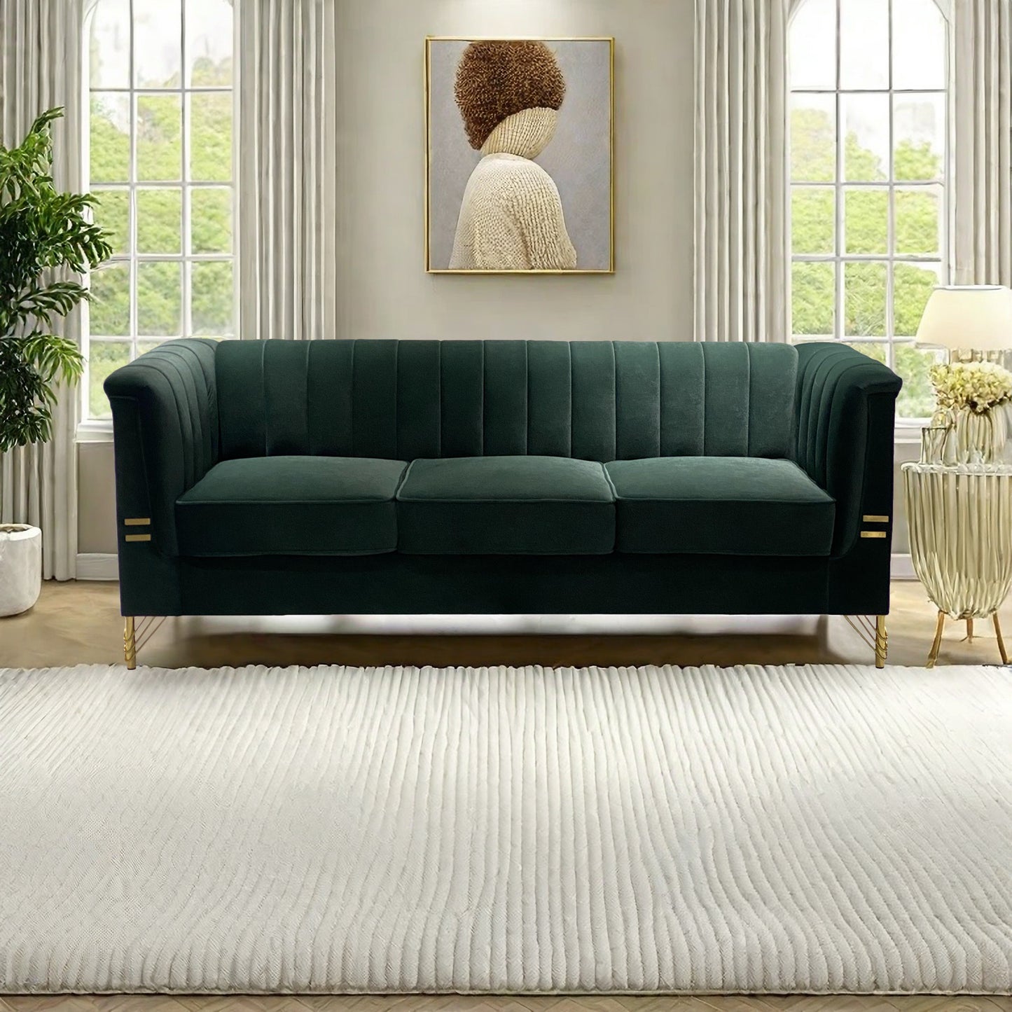 82.67'' W Velvet Sofa, Mid-Century Sofa Furniture Chesterfield Couch for Living Room (Sofa, Green)