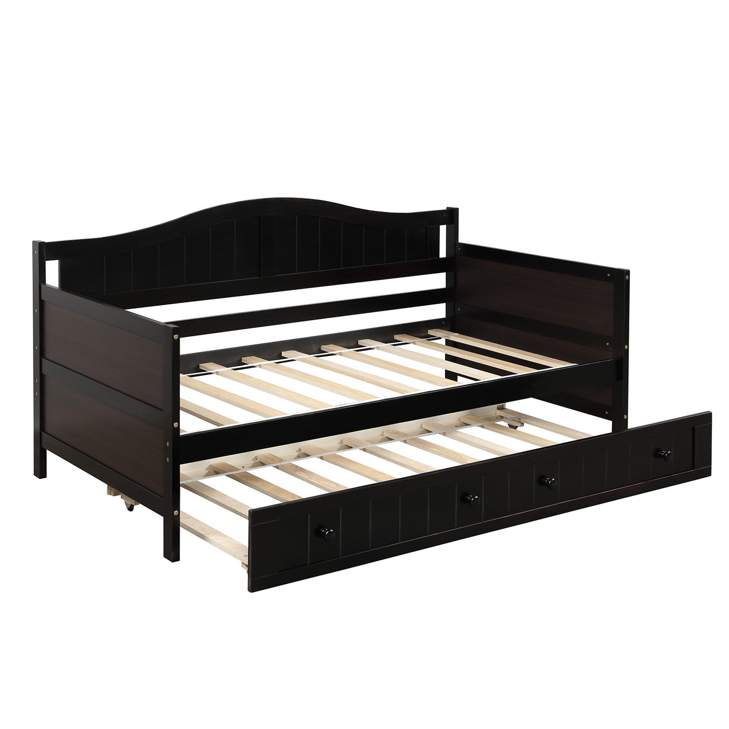 Wooden Daybed with Trundle Bed, Sofa Bed for Bedroom Living Room, Espresso