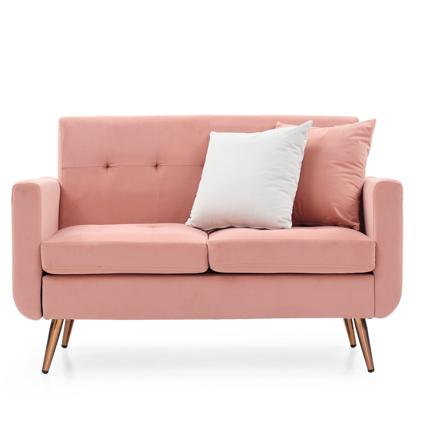 Loveseat Sofa, Mid Century Modern Decor Love Seat Couches for Living Room, Button Tufted Upholstered Small Couch for Bedroom, Solid and Easy to Install Love Seats Furniture,Pink