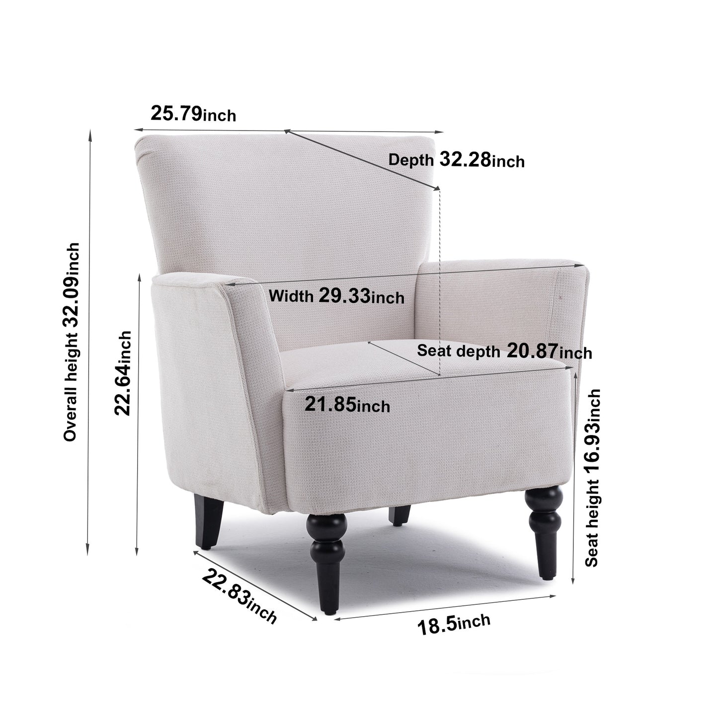 Armchair Modern Accent Sofa Chair with Linen surface,Leisure Chair with solid wood feet for living room bedroom Studio,White