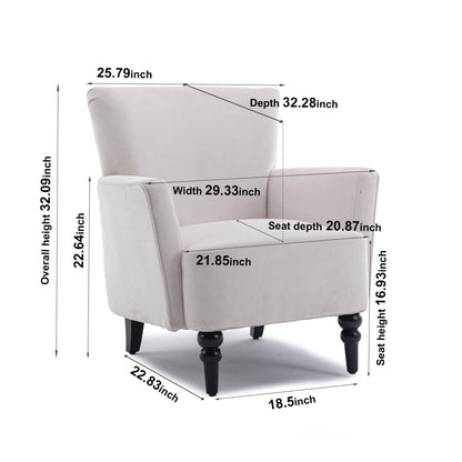 Armchair Modern Accent Sofa Chair with Linen surface,Leisure Chair with solid wood feet for living room bedroom Studio,White