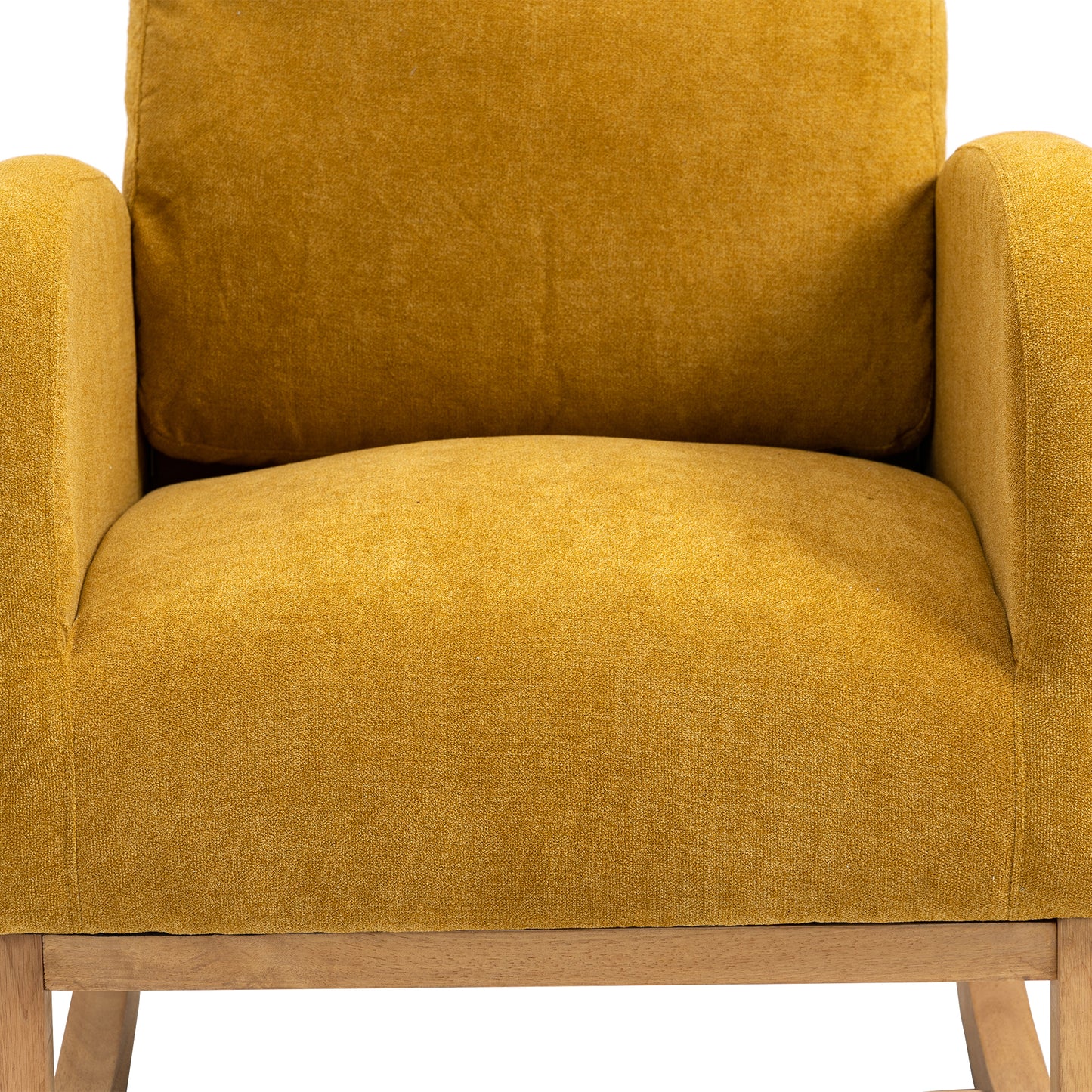 Rocking Chair, Modern Glider Chair, Recliner Armchair with Wood Legs and Side Pocket, Nursery Rocking Accent Chair with High Back for Living Room Bedroom (Mustard Yellow linen)