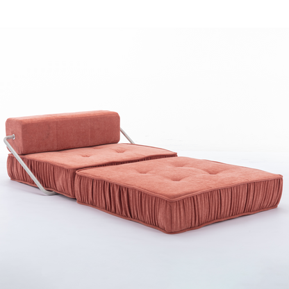 Folding Sofa Bed, Futon Sleeper Chair, Convertible Chair Floor Couch & Sleeping Mattress for Living Room, Guest Room, Home Office, Apartment, Small space, Bed, Removable Back Cushion, Orange, 1 Seat