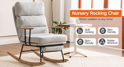 Modern Teddy Gliding Rocking Chair with High Back, Retractable Footrest, and Adjustable Back Angle for Nursery, Living Room, and Bedroom