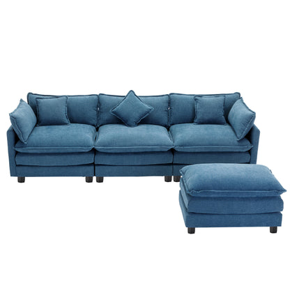 112.2" L-Shape Chenille Upholstered Sofa for Living Room Modern Luxury Sofa Couch with Ottoman, 5 Pillows, Blue