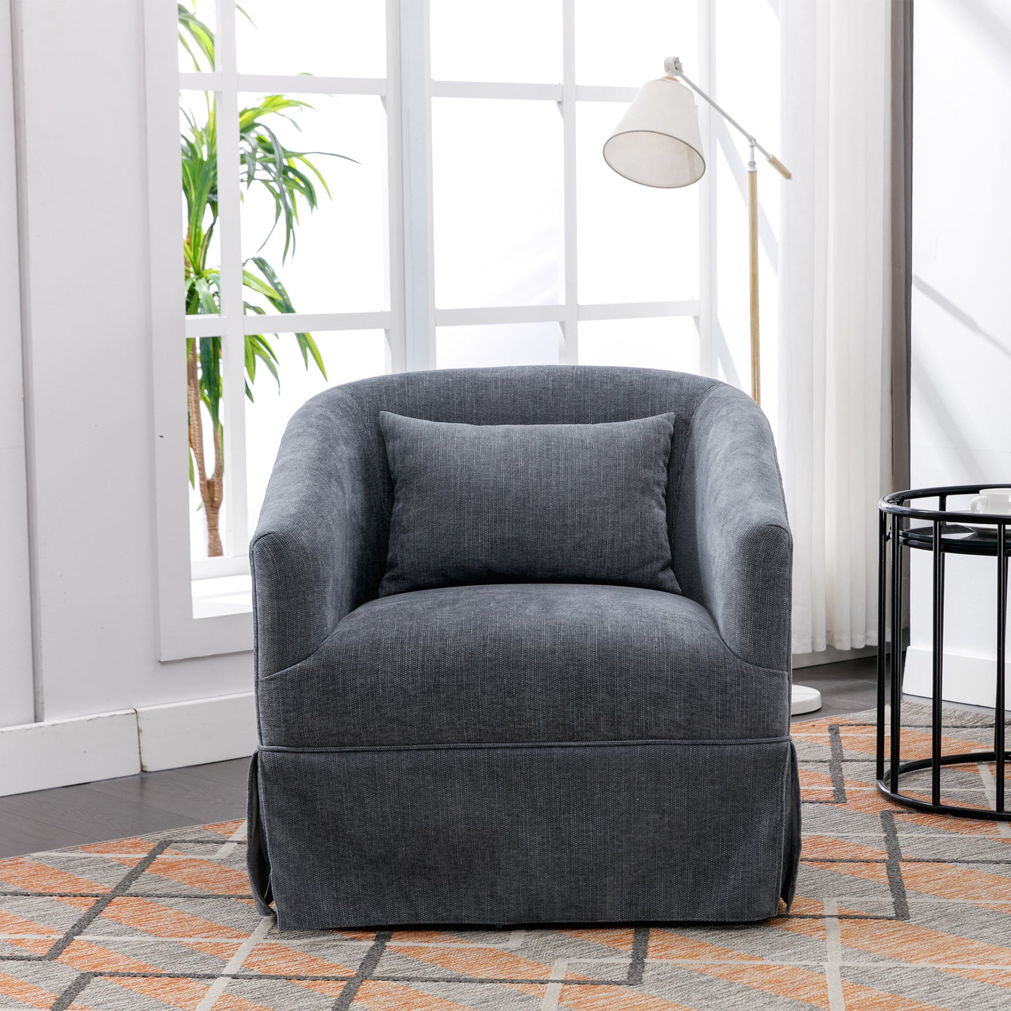 360-degree Swivel Accent Armchair Linen Blend Grey