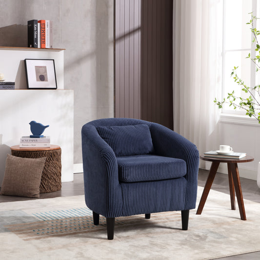 Living Room Accent Barrel Chair, Century Modern Style Decorative Chair, Armchair for Living Room with Thick Cushions and Pillows, Comfy Single Sofa Chair, Chair with Wooden Legs,Blue