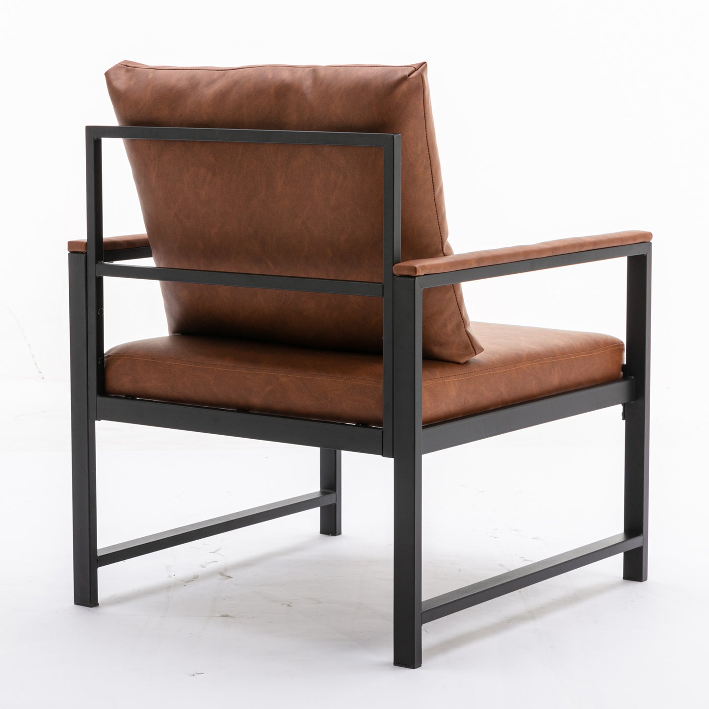 Modern Faux Leather Accent Chair with Black Powder Coated Metal Frame, Single Sofa for Living Room Bedroom, Orange