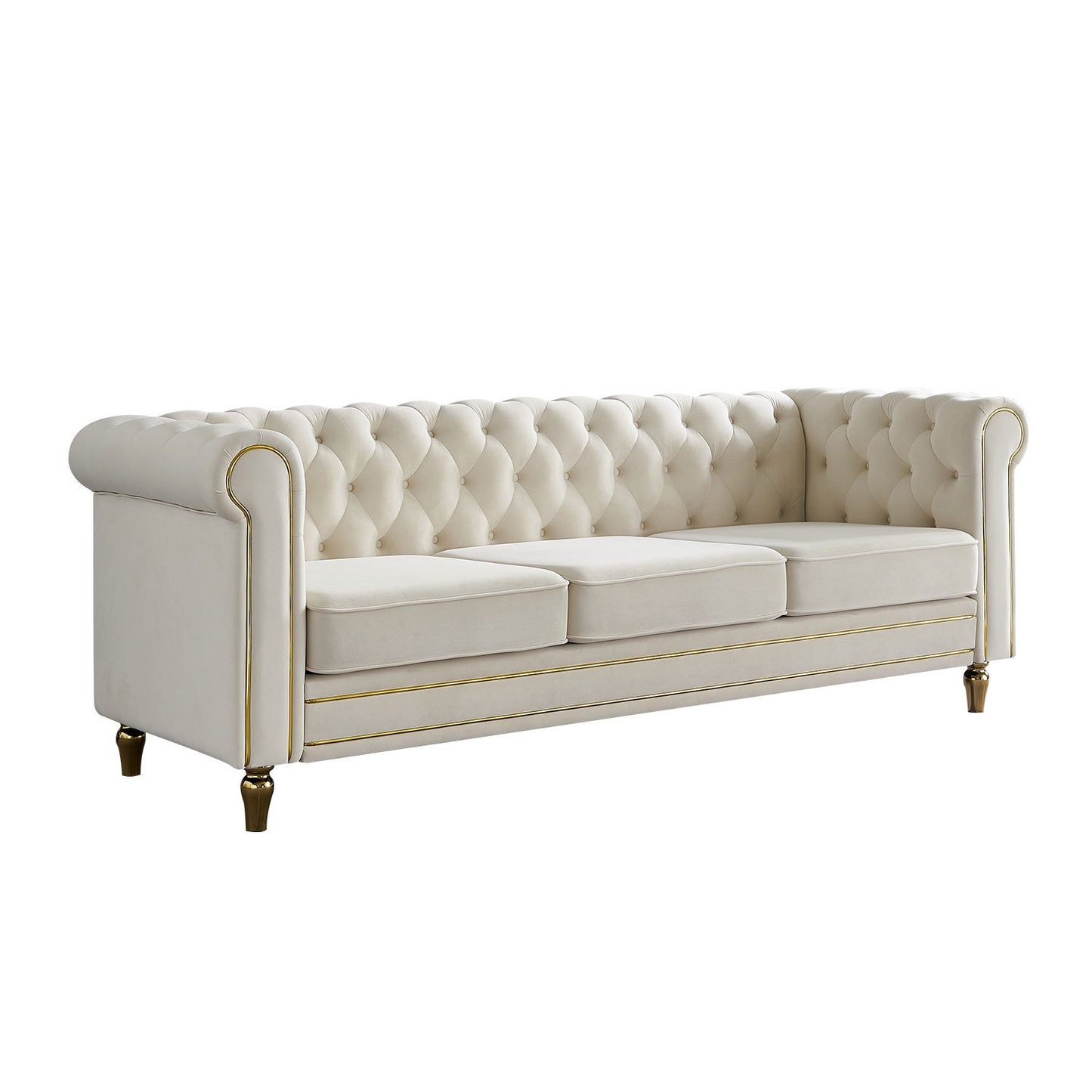 Velvet Sofa 84.65 inch for Living Room Beige Color