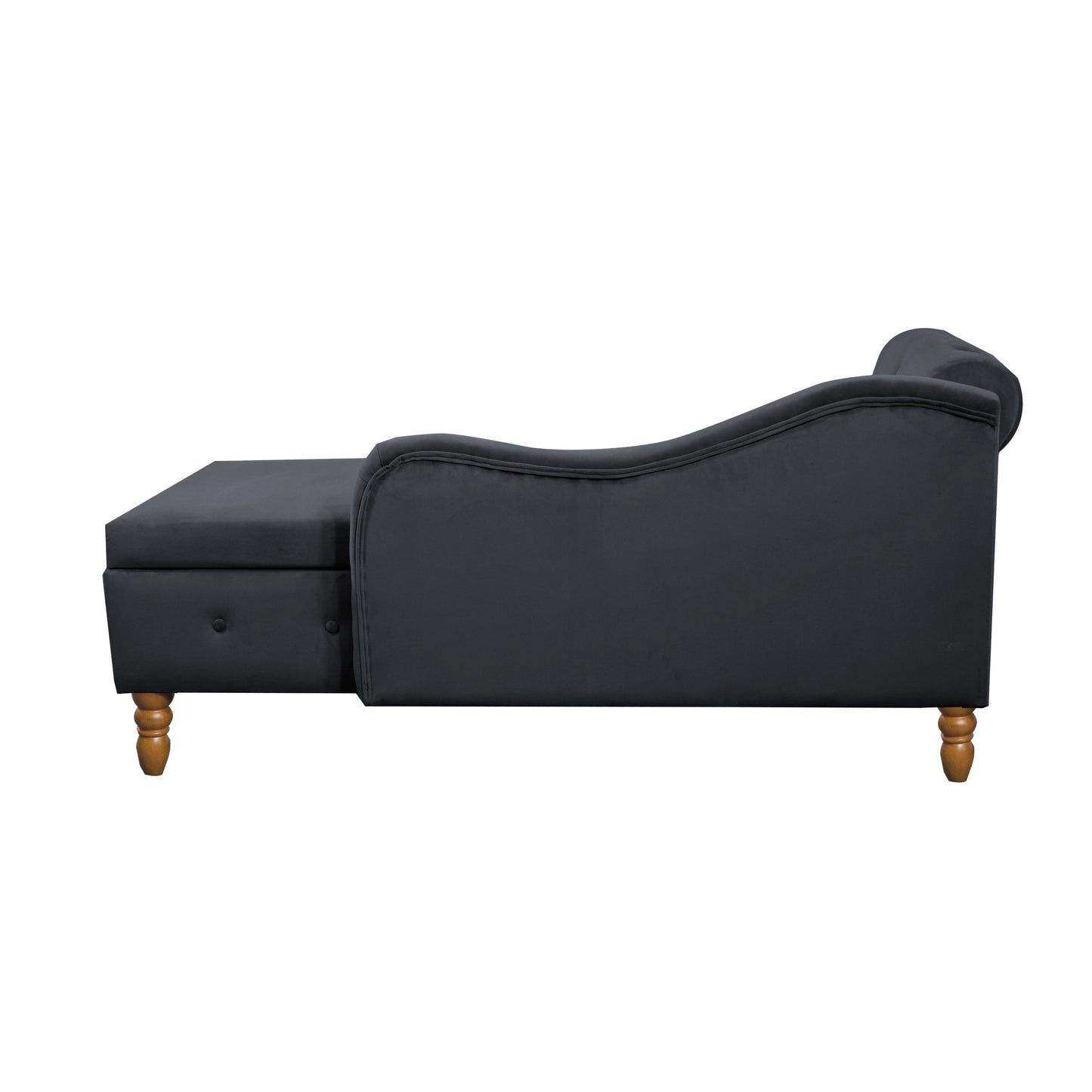 Black Chaise Lounge Indoor,Velvet Lounge Chair for Bedroom with Storage & Pillow,Modern Upholstered Rolled Arm Chase Lounge for Sleeping with Nailhead Trim for Living Room Bedroom Office