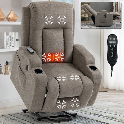 Up to 350 LBS Power Lift Recliner Chair for Elderly, Heavy Duty Motion Mechanism with 8-Point Vibration Massage and Lumbar Heating, USB Charging Port, Cup Holders, Brown