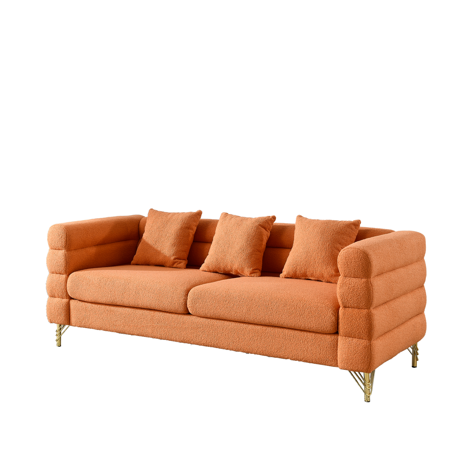 81 Inch Oversized 3 Seater Sectional Sofa, Living Room Comfort Fabric Sectional Sofa-Deep Seating Sectional Sofa, Soft Sitting with 3 Pillows for Living Room,Bedroom,Office.,Orange teddy