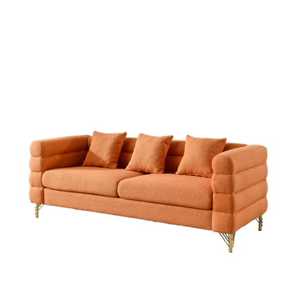 81 Inch Oversized 3 Seater Sectional Sofa, Living Room Comfort Fabric Sectional Sofa-Deep Seating Sectional Sofa, Soft Sitting with 3 Pillows for Living Room,Bedroom,Office.,Orange teddy