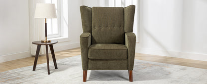 Mid Century Chenille Wingback Recliner Chair, Button Tufted Design Pushback Recliner Chair with Armrest and Solid Wood Legs, for Bedroom Living Room, Green