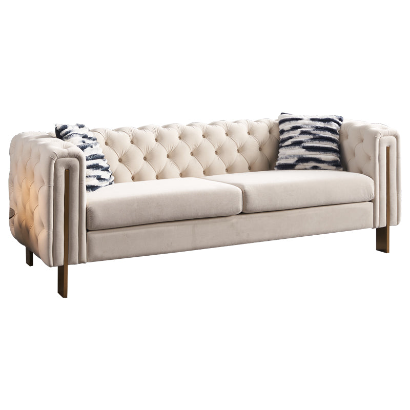 Modern Tufted Velvet Living Room Sofa, 84.25''W Couch,Cream