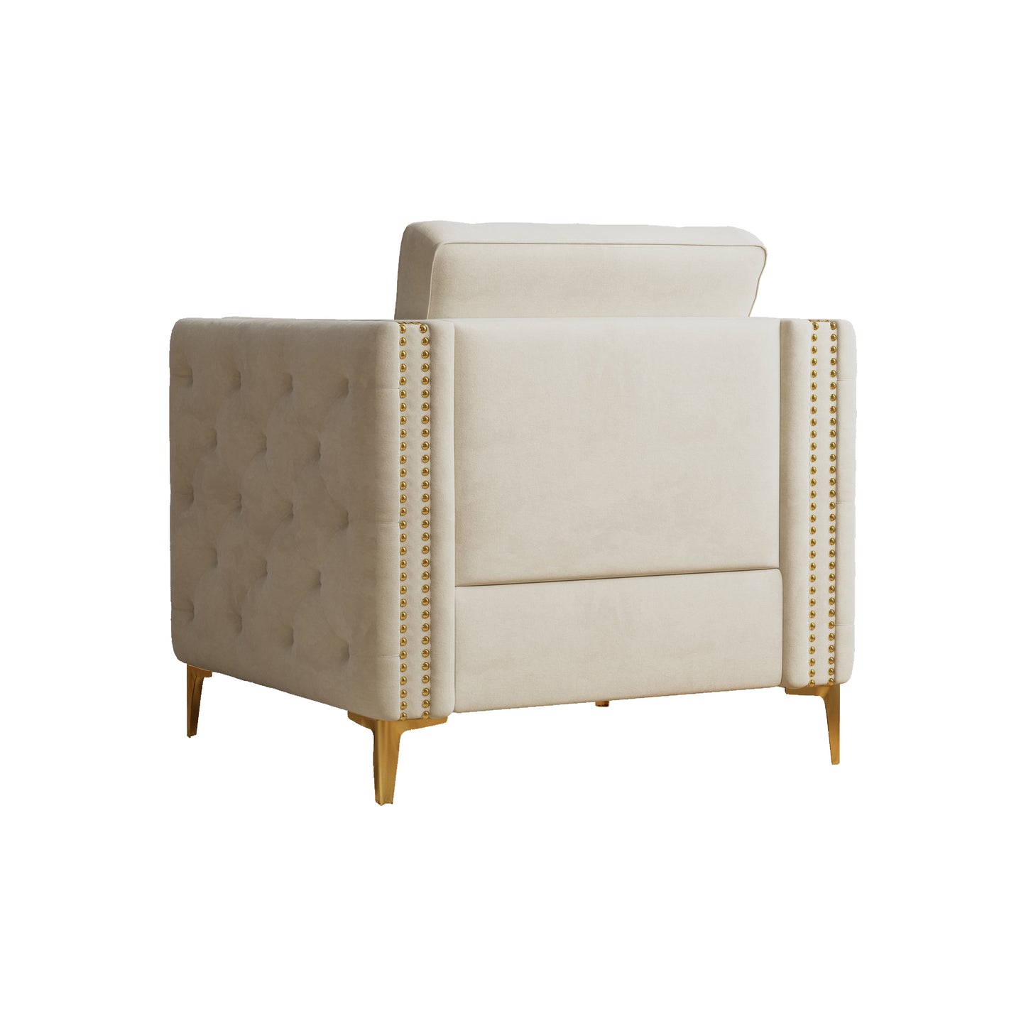 Accent Chair for Living Room Upholstered Arm Chair with Metal Legs Beige Velvet