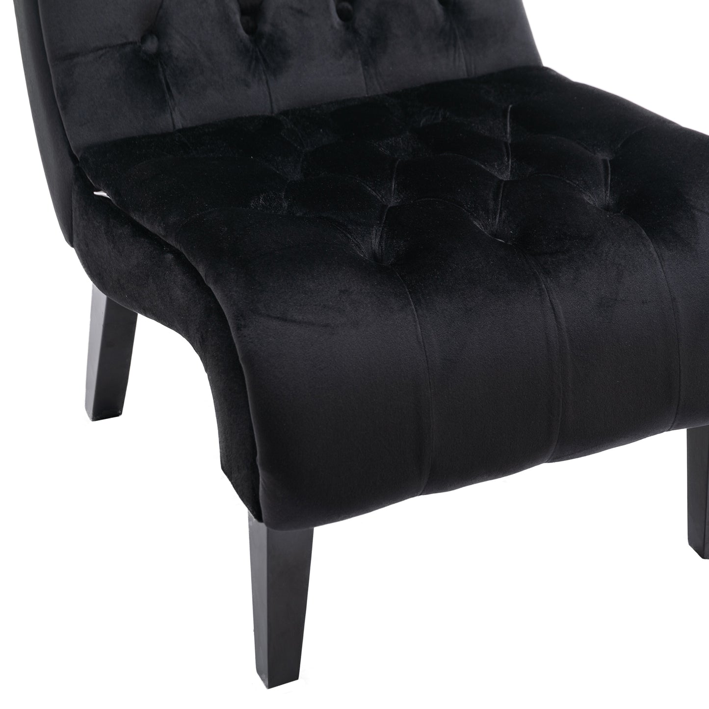 Modern Velvet Armless Accent Living Room Chair / Leisure Chair,Upholstered Fabric Button Comfortable Chair with Wooden Legs for Bedroom, Living Room, Office (Black Velvet)