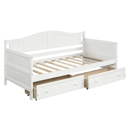 Wooden Daybed with 2 drawers, Sofa Bed for Bedroom Living Room,No Box Spring Needed,White