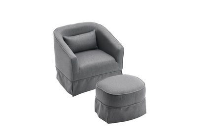 Swivel Barrel Chair With Ottoman, Swivel Accent Chairs Armchair for Living Room, Reading Chairs for Bedroom Comfy, Round Barrel Chairs with Black Metal Base (Dark Grey)