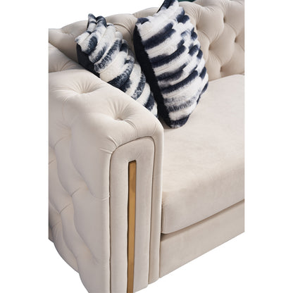 Modern Tufted Velvet Living Room Sofa, 84.25''W Couch,Cream