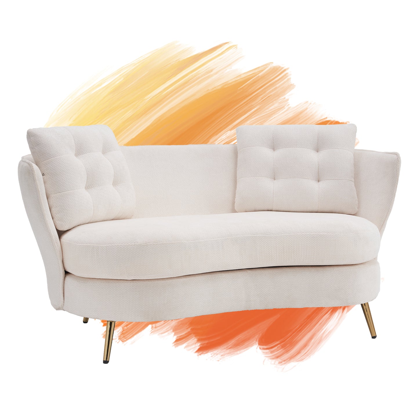 Polyester fiber Loveseat Sofa Upholstered Couch with Golden Metal Legs Club Two-Seat Sofa for Living Reading Room Bedroom Apartment Small Space Dorm,White.