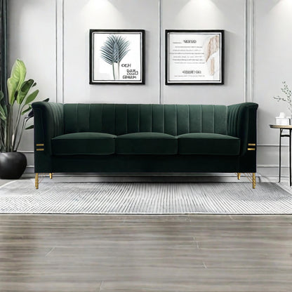 82.67'' W Velvet Sofa, Mid-Century Sofa Furniture Chesterfield Couch for Living Room (Sofa, Green)