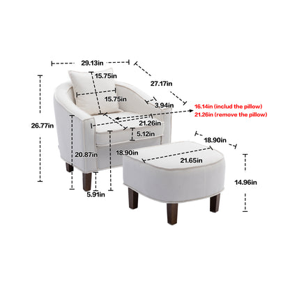 Accent Chair with Ottoman, Mid Century Modern Barrel Chair Upholstered Club Tub Round Arms Chair for Living Room