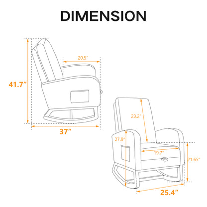 25.4"W Rocking Chair for Nursery, High Back Glider Chair with Retractable Footrest, Side Pocket, Rocking Accent Armchair with Rubber Wood Legs for Living Room/Bedroom.Light Gray