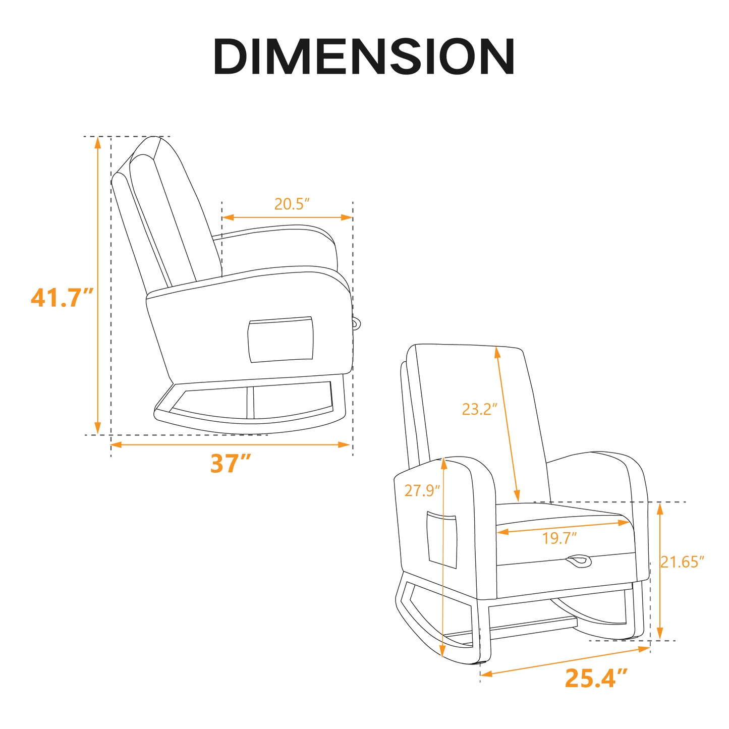 25.4"W Rocking Chair for Nursery, High Back Glider Chair with Retractable Footrest, Side Pocket, Rocking Accent Armchair with Rubber Wood Legs for Living Room/Bedroom.Ivory