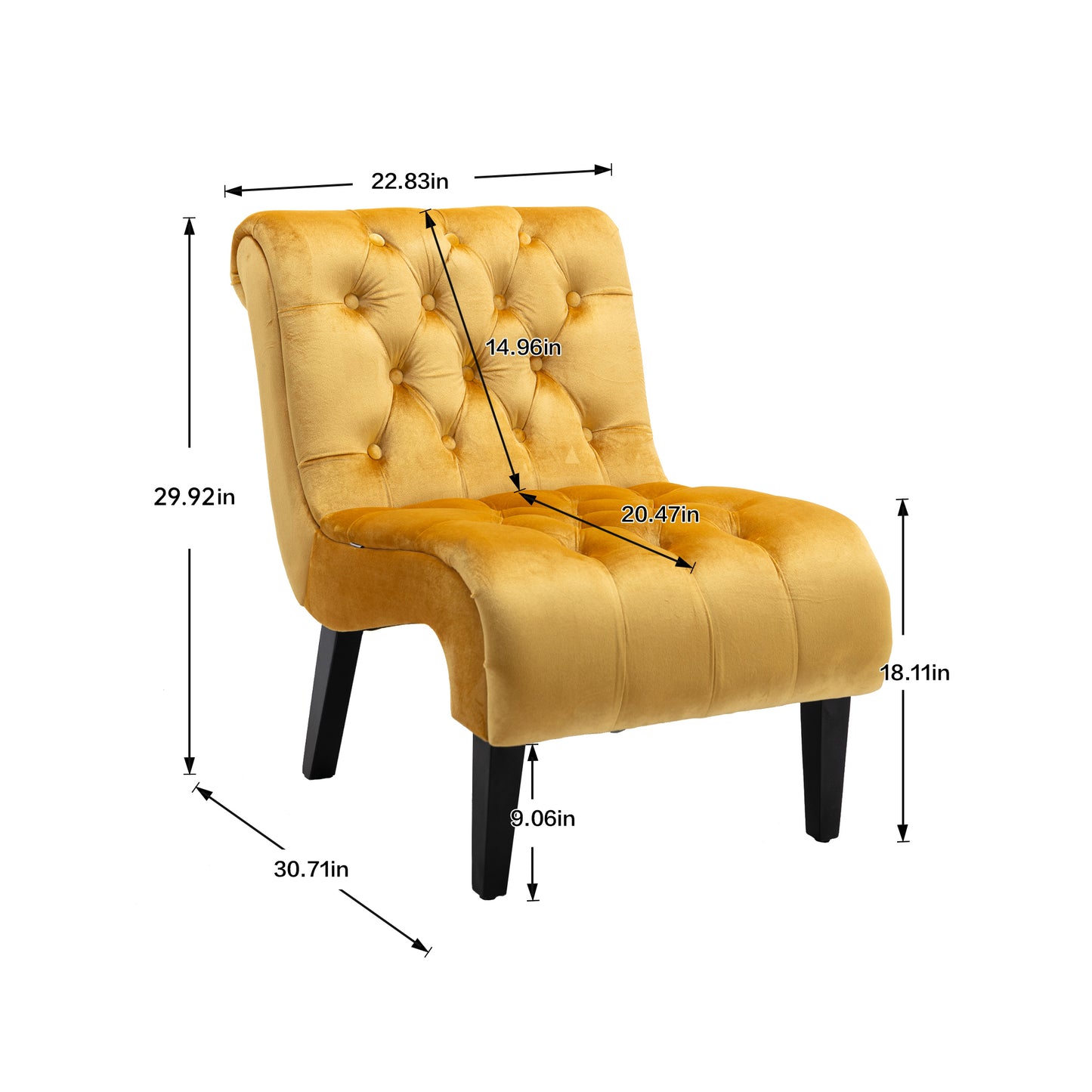 Modern Velvet Armless Accent Living Room Chair / Leisure Chair,Upholstered Fabric Button Comfortable Chair with Wooden Legs for Bedroom, Living Room, Office (Mustard Velvet)