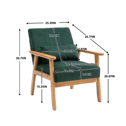 Leisure Chair with Solid Wood Armrest and Feet, Leisure chair, wood frame, velvet, l, solid rubber wood legs, Mid-Century Modern Accent chair, for Living Room Bedroom Studio chair