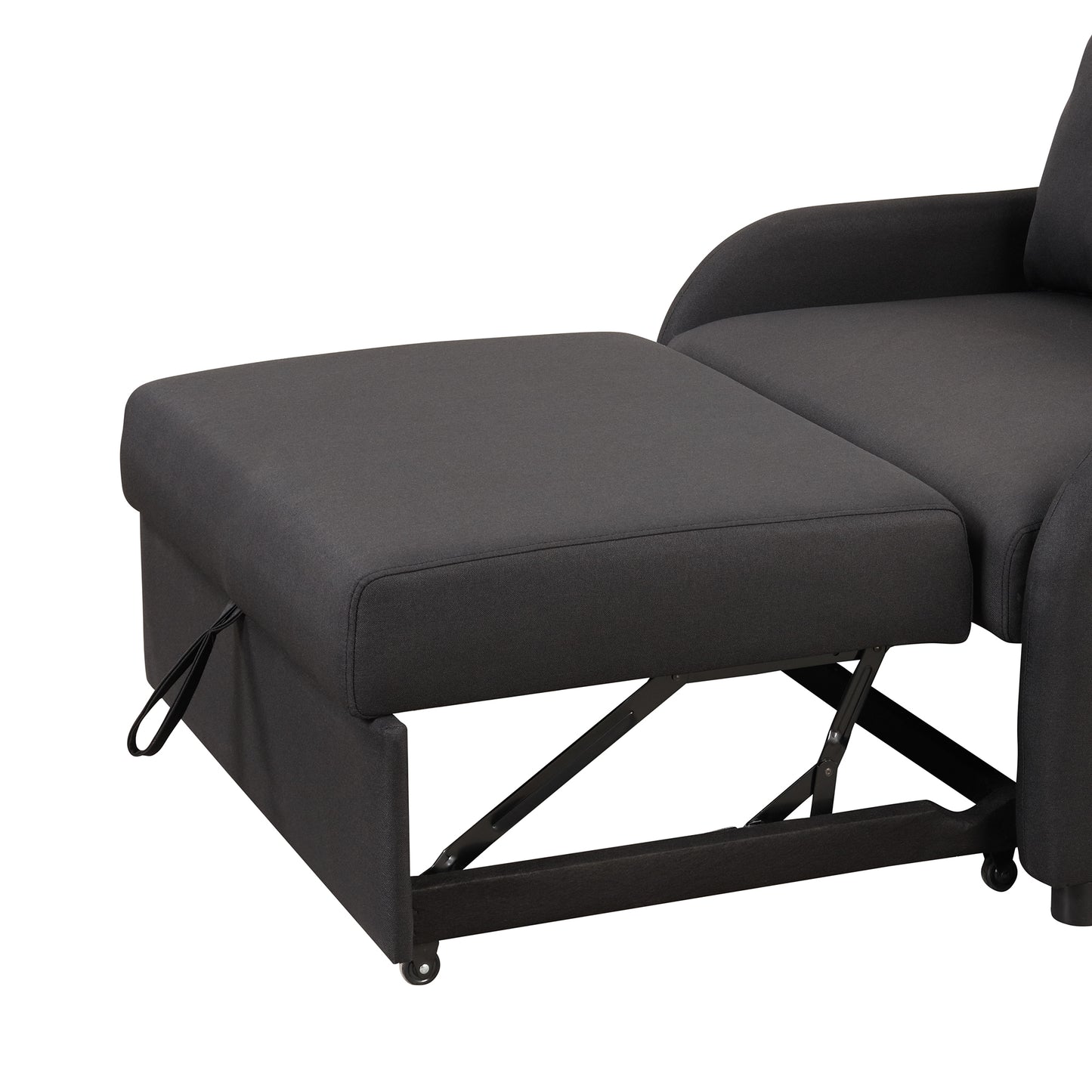 Pull out sofa sleeper 3 in 1 with 2 wing table and usb charge for nap line fabric for living room recreation room Black