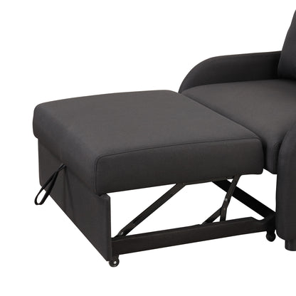 Pull out sofa sleeper 3 in 1 with 2 wing table and usb charge for nap line fabric for living room recreation room Black