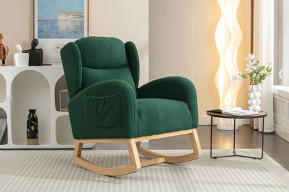 049-Teddy Fabric Rocking Chair With Packet Wood Legs,Green