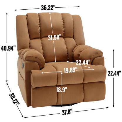 Manual Recliner Chair with Rocker and Swivel in Fabric for Living Room, Beige