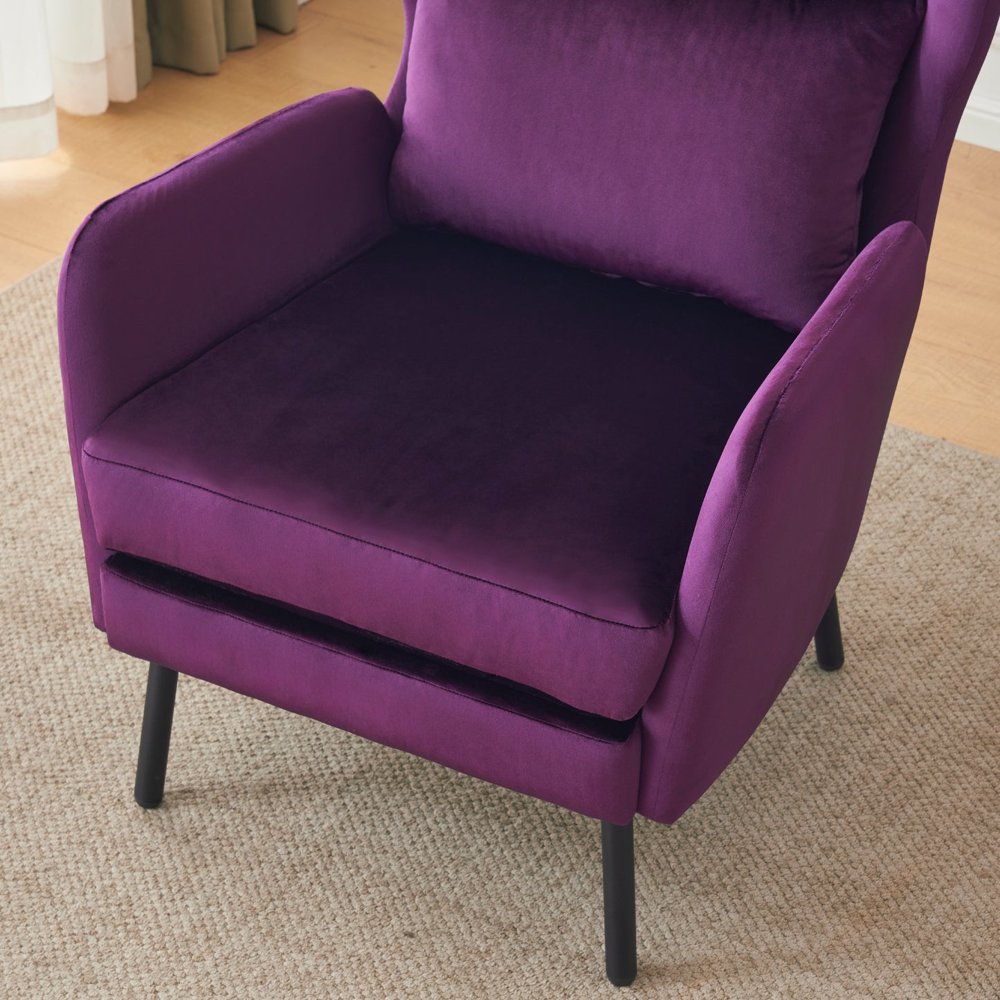 Velvet Accent Chair, Modern Living Room Armchair Comfy Upholstered Single Sofa Chair for Bedroom Dorms Reading Reception Room with Metal Legs & Pillow, Purple