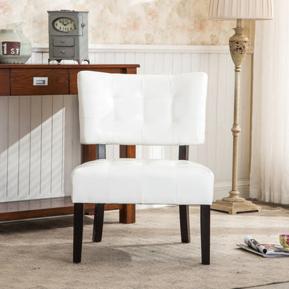 Leather Tufted Accent Chair with Oversized Seating, Ivory