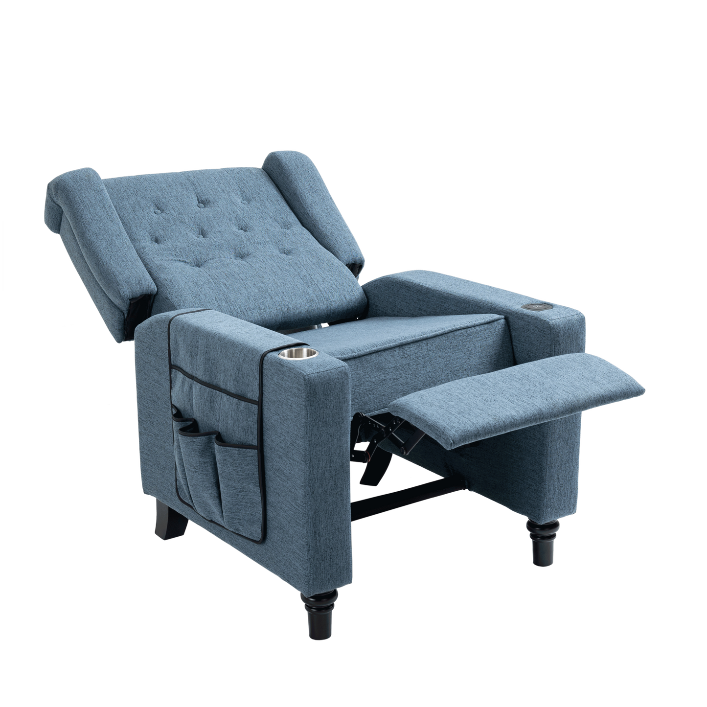 Arm Pushing Recliner Chair, Modern Button Tufted Wingback Push Back Recliner Chair, Living Room Chair Fabric Pushback Manual Single Reclining Sofa Home Theater Seating for Bedroom,Navy Blue