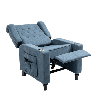 Arm Pushing Recliner Chair, Modern Button Tufted Wingback Push Back Recliner Chair, Living Room Chair Fabric Pushback Manual Single Reclining Sofa Home Theater Seating for Bedroom,Navy Blue