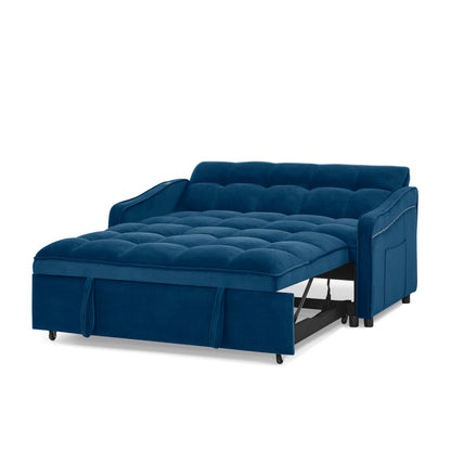 Loveseats Sofa Bed with Pull-out Bed,Adjsutable Back and Two Arm Pocket,TypeC and USB Charging with Copper nail,Blue (47"x53"x31")