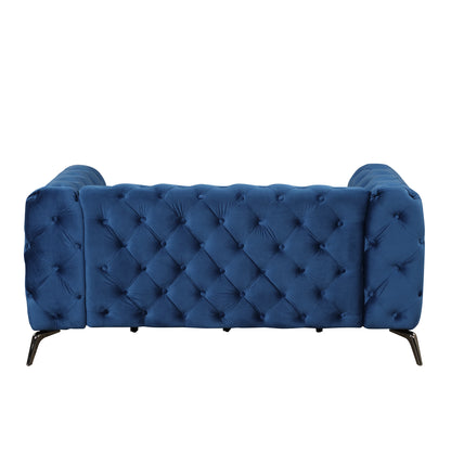 63" Velvet Upholstered Loveseat Sofa,Modern Loveseat Sofa with Button Tufted Back,2-Person Loveseat Sofa Couch for Living Room,Bedroom,or Small Space,Blue