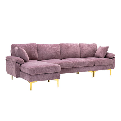 U-shape sectional sofa with Ottoman, Reversible Sofa Couch for Living Room,Spacious Furniture,Durable Couch Removable and machine washable cover (Purple Velvet)